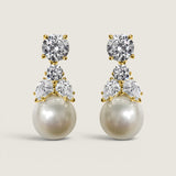 Round Stud with Detailed Cap Small Pearl Drop Earrings (2.5 TCW)
