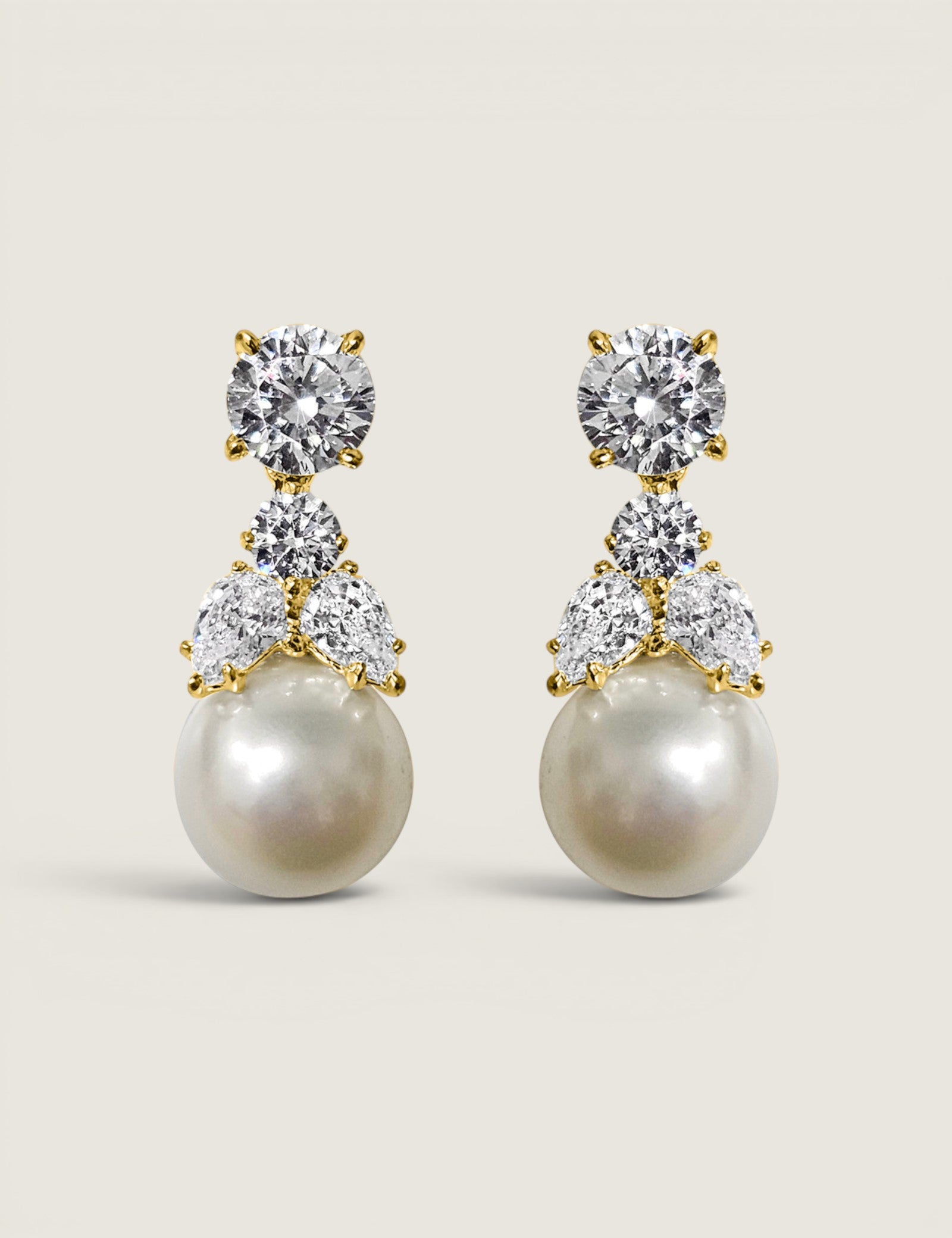 Round Stud with Detailed Cap Small Pearl Drop Earrings (2.5 TCW)