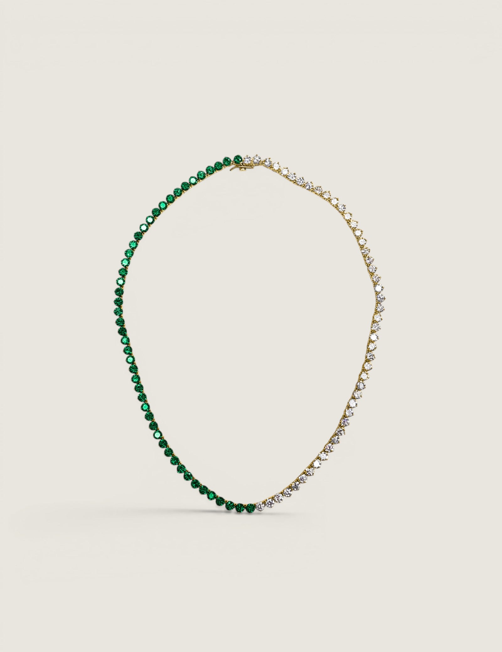 Lab Grown Emerald & CZ Round Tennis Necklace (4mm)