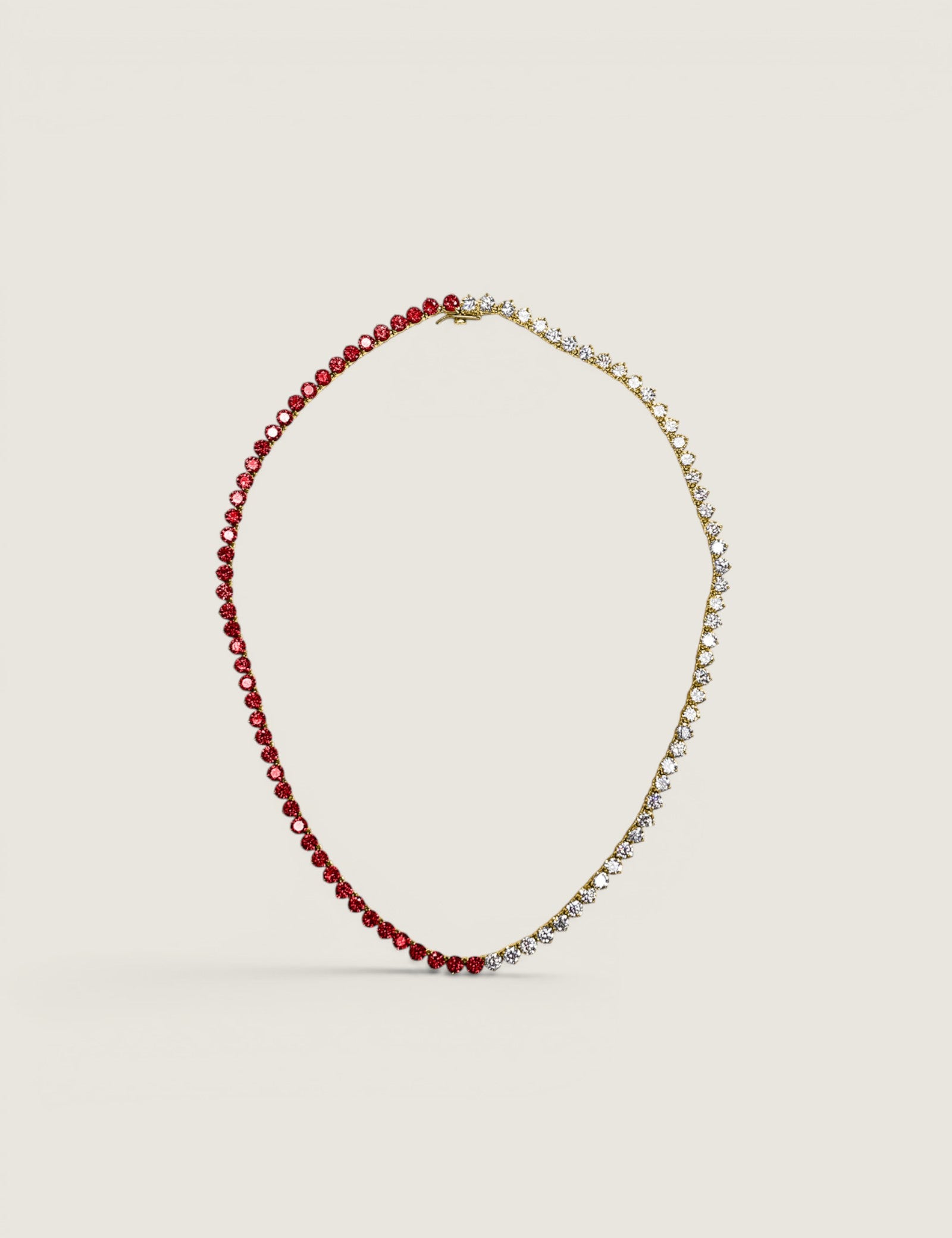 Lab Grown Ruby & CZ Round Tennis Necklace (4mm)