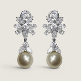 White Pearl Cluster Drop Earrings (7.1 TCW)