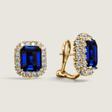 7CT(12x10) Emerald Cut Sapphire Earring with Double Halo