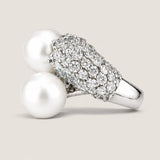 10mm Pearls in the Center with Pave set of 72 Round Cut stones of 5ct. F68-PL-CZ-14K