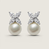 Marquise X Cluster with Pearl Drop Earrings (2 TCW)
