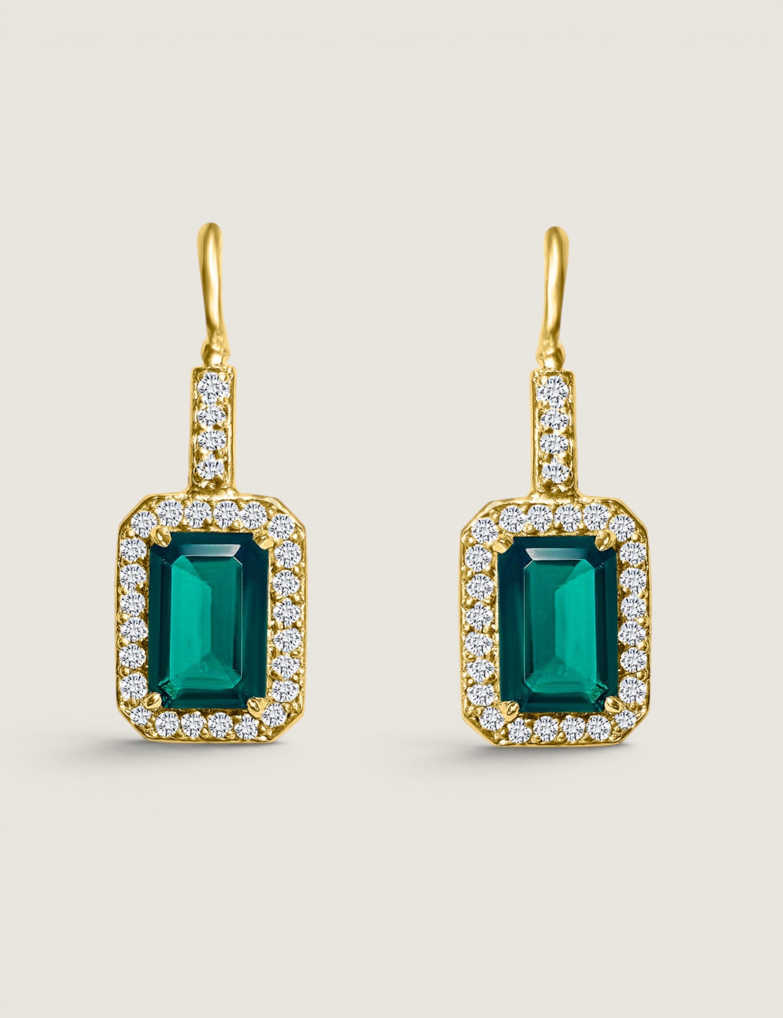Lab Emerald and Micropave Drop Earrings (4.5 TCW)