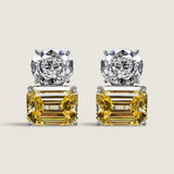 Clear Oval and Canary Emerald-Cut Double Stud (21 TCW)
