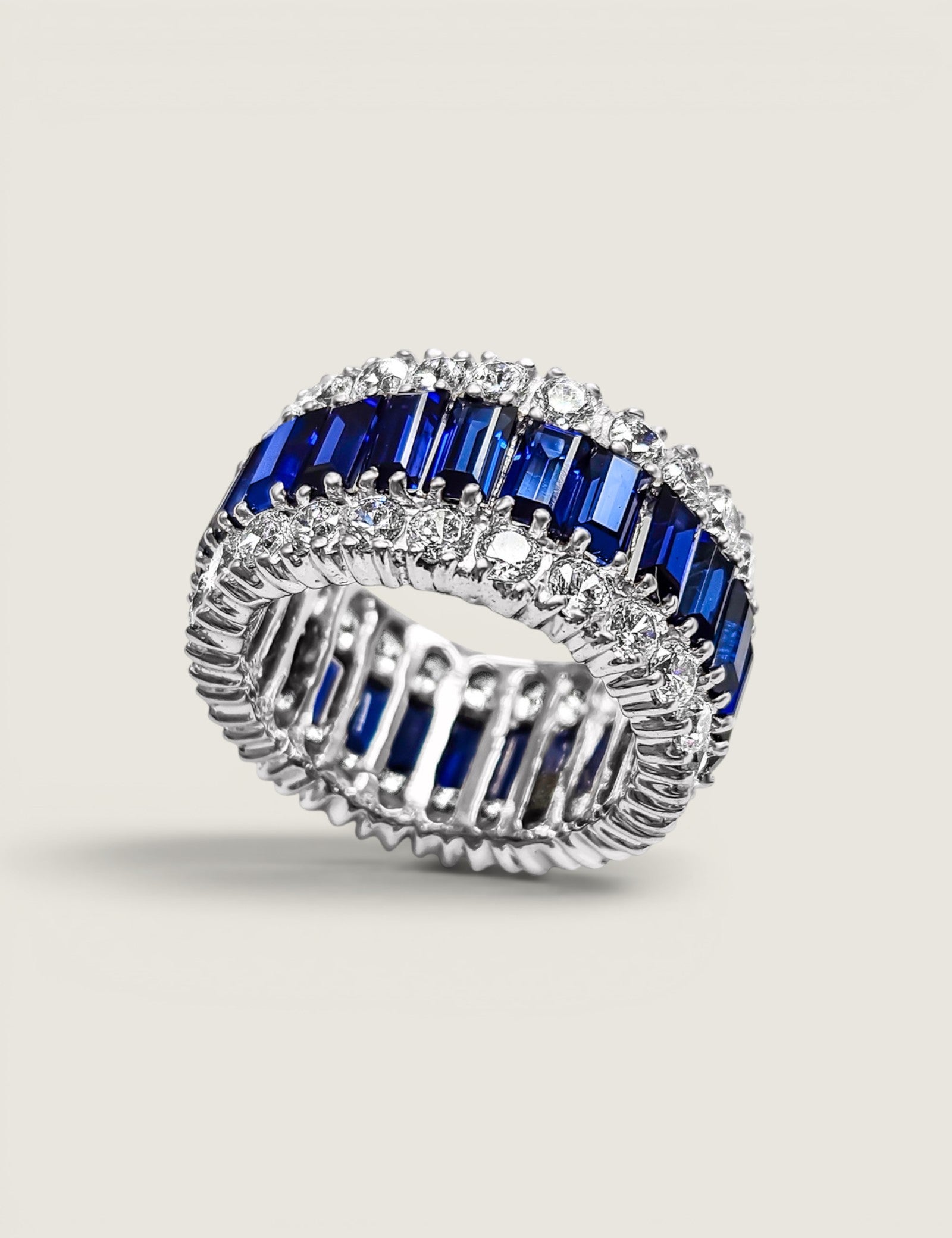 Royal Sapphire Baguette and Round Wedding Band (7.25TCW)