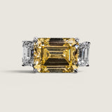 Large Emerald-Cut Canary East-West Ring with Shank Detail (12.5 TCW)