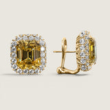 7CT(12x10) Emerald Cut Canary Earring with Double Halo