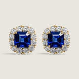 Sapphire Square Halo Earrings (11.8 TCW)