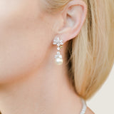 Pearl Drop Earrings with Cluster Marquise Top (4 TCW)