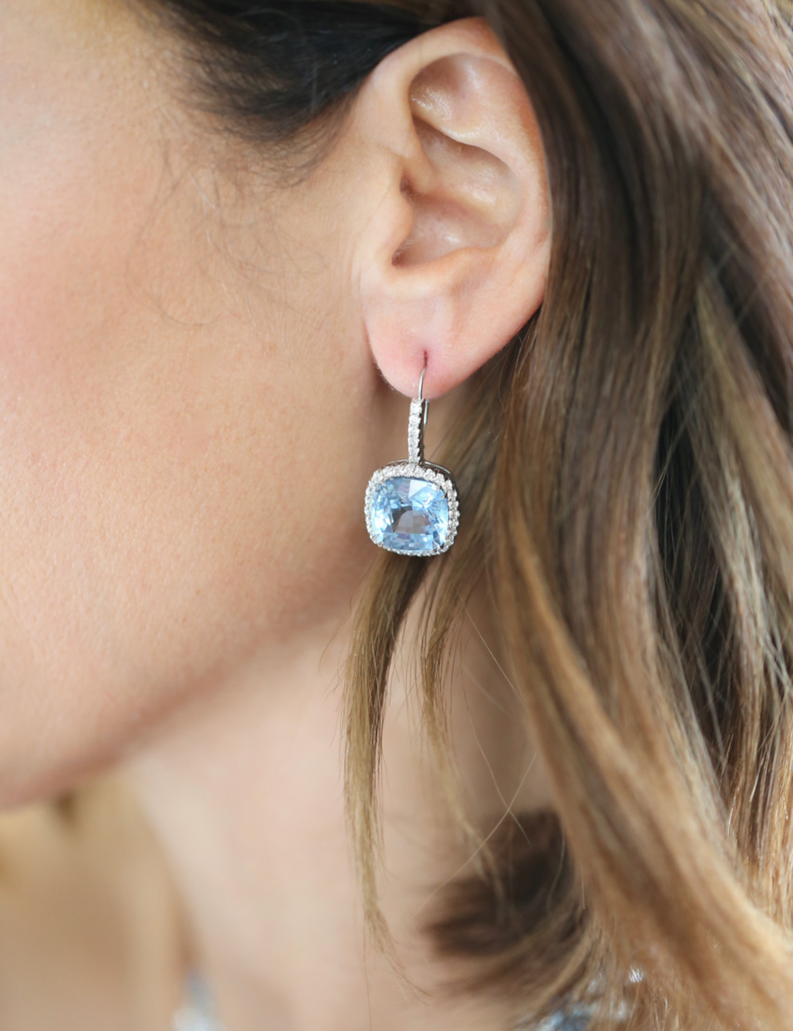 Aquamarine Cushion Drop in a Micropave Setting (27.25 TCW)