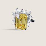 Canary Emerald-Cut Ring with Partial Pear Border