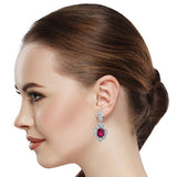 6TCW RUBY DROP OVAL EARRING & 7.25TCW CZ-  EF1262/RUB/CZ