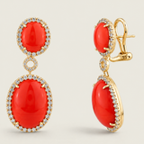 Coral Oval Halo Drop Earrings