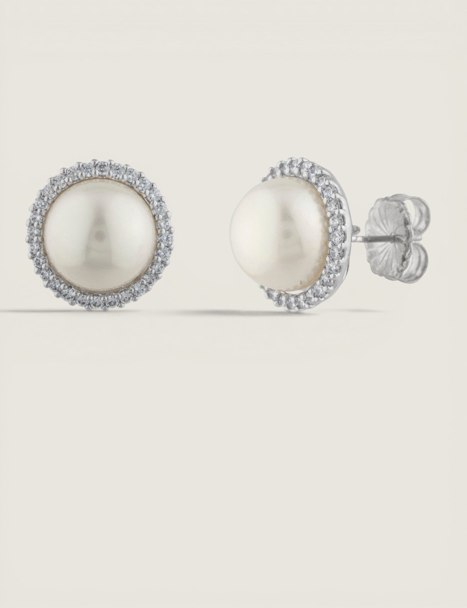 12MM PEARL STUD WITH PAVE HALO - EF1442/PRL/CZ