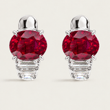 Oval Ruby & Graduated Baguette Huggie Earrings (7.2 TCW)