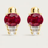 Oval Ruby & Graduated Baguette Huggie Earrings (7.2 TCW)