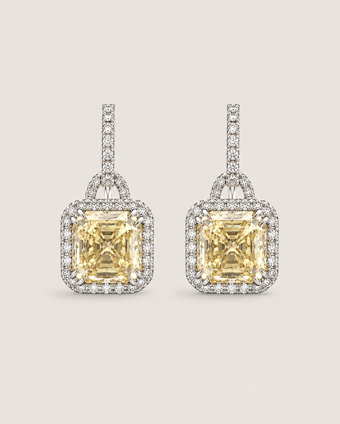 Canary Square Antique Pave Drop Earrings (8.1 TCW) - Fantasia by DeSerio