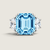 Aquamarine Asscher Center Stone with Half-Moon Sides