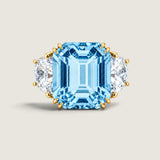 Aquamarine Asscher Center Stone with Half-Moon Sides