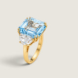 Aquamarine Asscher Center Stone with Half-Moon Sides