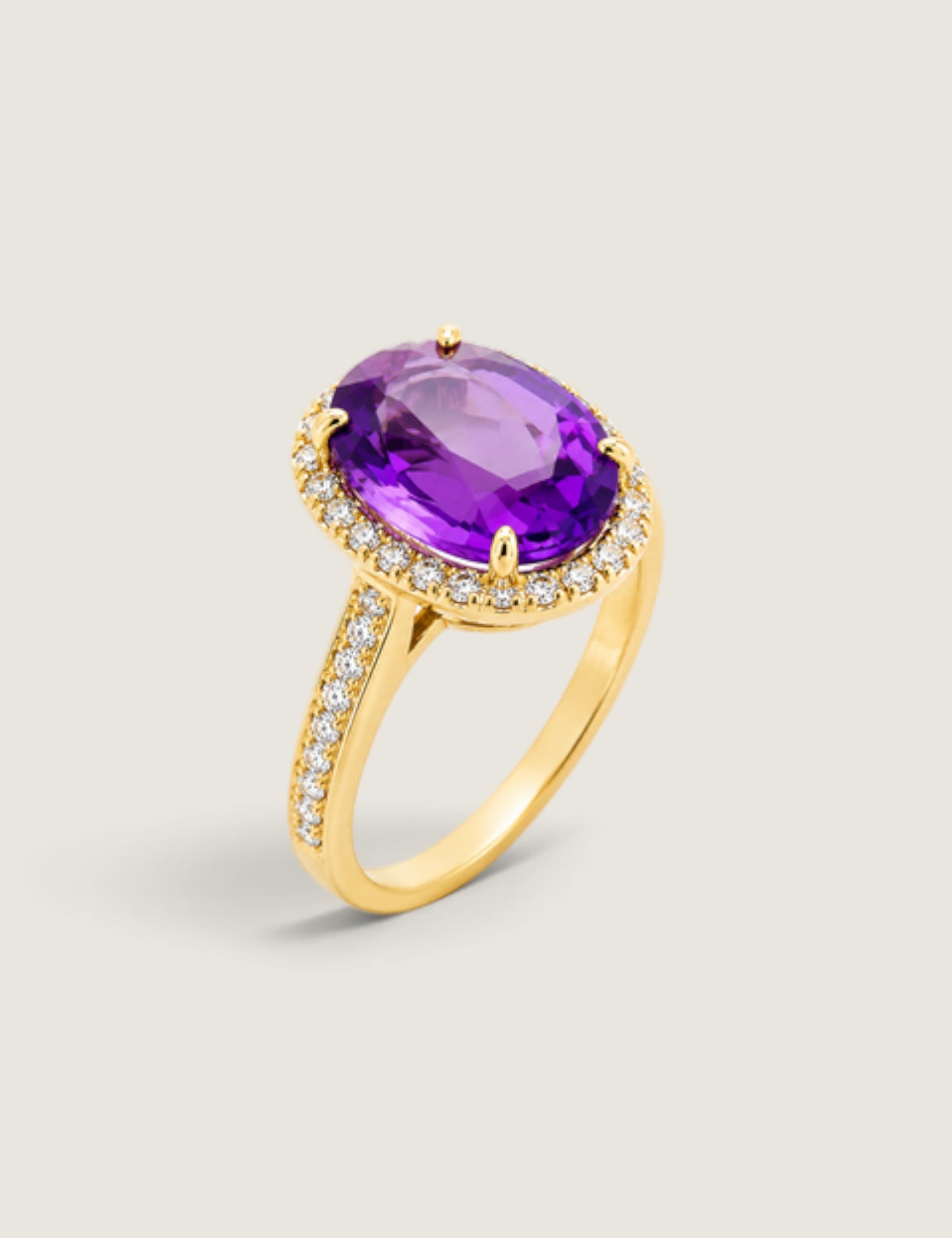 Oval Amethyst Micropave Halo Ring (4.75 TCW) - Fantasia by DeSerio