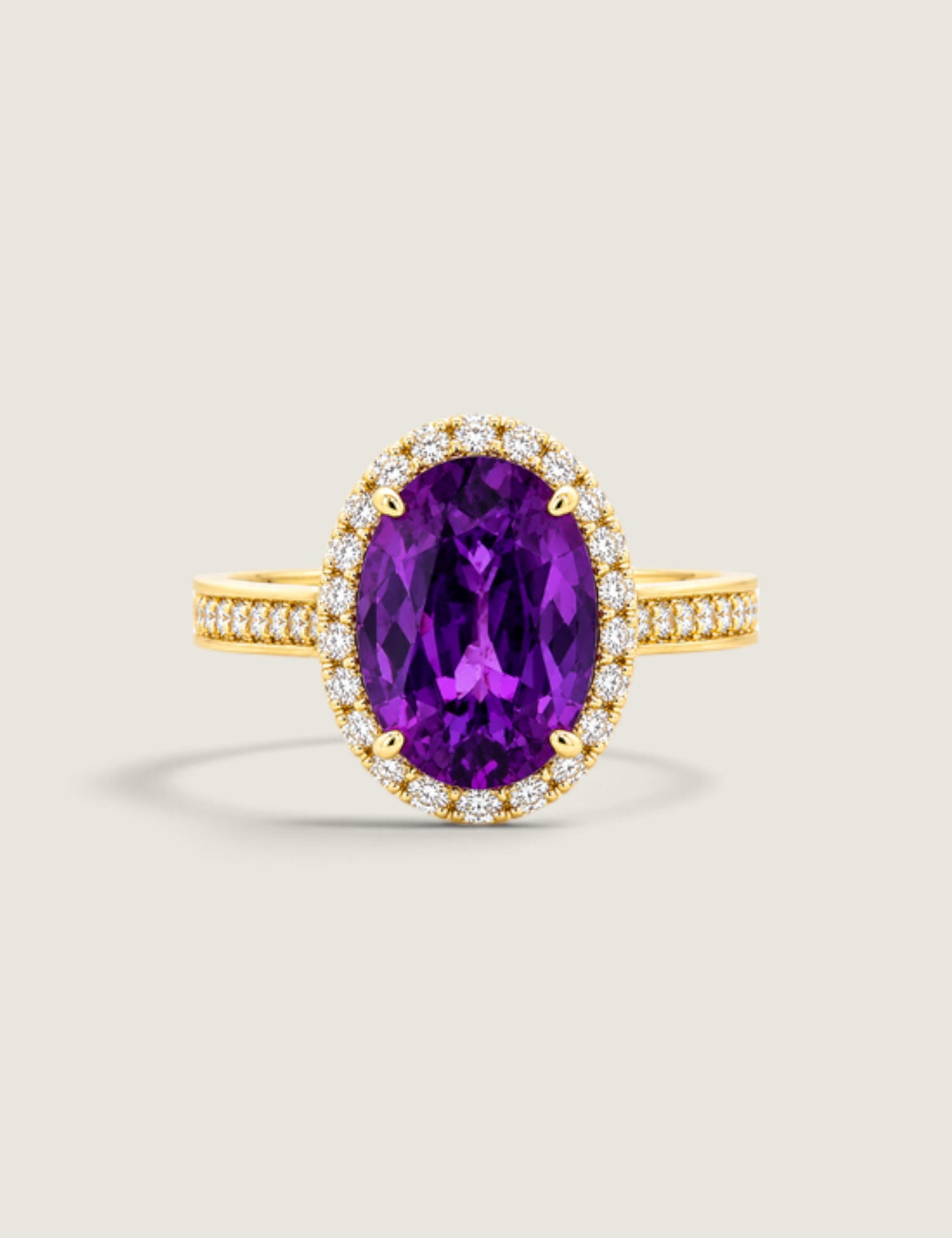 Oval Amethyst Micropave Halo Ring (4.75 TCW) - Fantasia by DeSerio