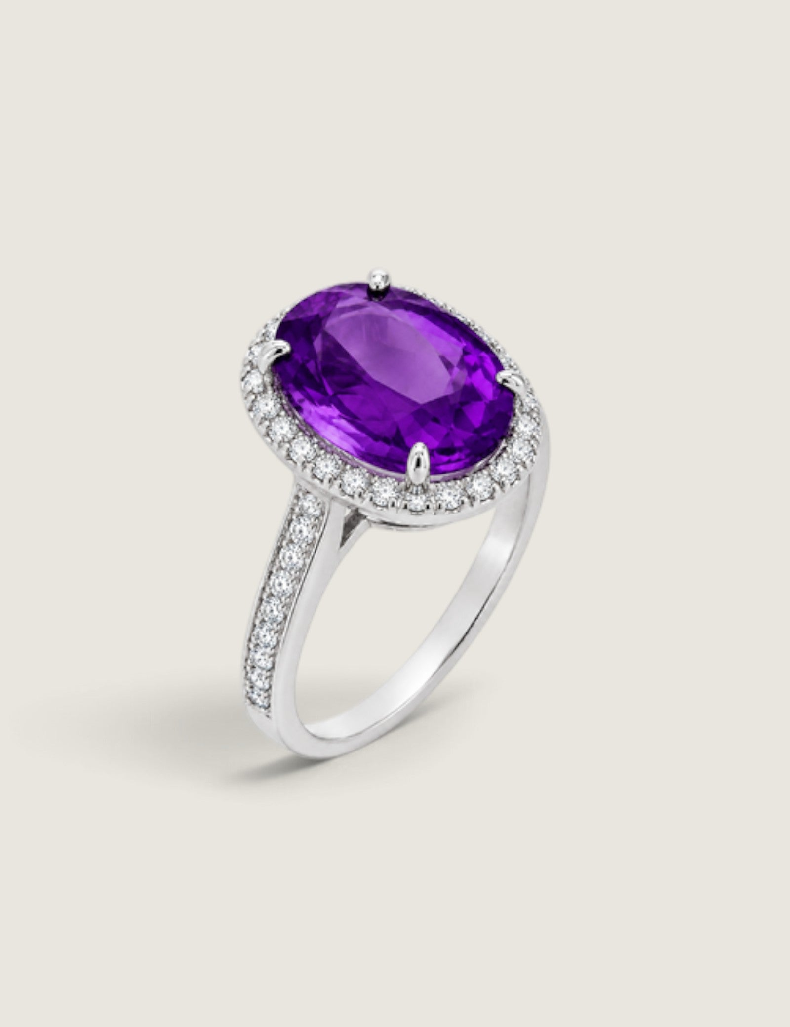 Oval Amethyst Micropave Halo Ring (4.75 TCW) - Fantasia by DeSerio