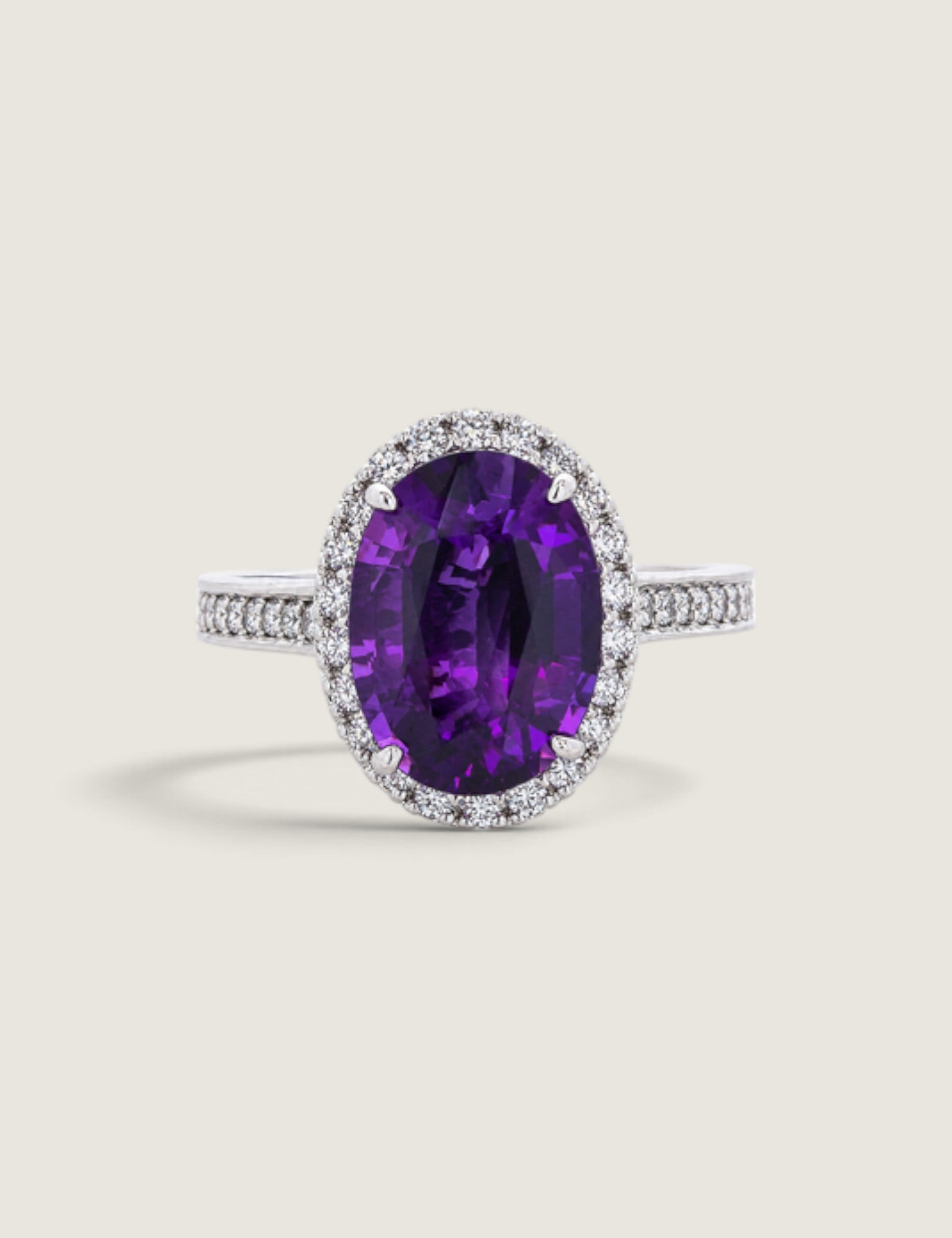 Oval Amethyst Micropave Halo Ring (4.75 TCW) - Fantasia by DeSerio