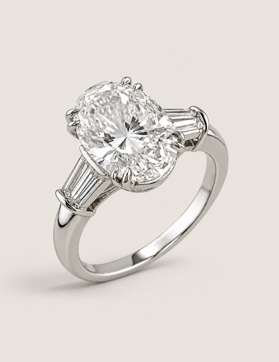 Oval Center with Baguette Side Stones Ring
