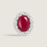 9CT OVAL RUBY CABACHON SURR. BY ROUNDS F14-RUBY-CZ-14K