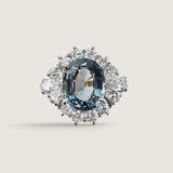 Aquamarine Oval and Pear Detail Halo Ring (3.5 Carat Center Stone)