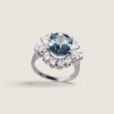 Aquamarine Oval and Pear Detail Halo Ring (3.5 Carat Center Stone)