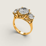 2.5ct Round Cut Center with 2 Round Cut Stones of 1.25ct on the sides. Center stone size: 9mm.    F315-CZ-14K