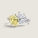 Toi et Moi Canary and Clear Pear Cut Ring in Gold (4 TCW) - Fantasia by DeSerio