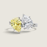 Toi et Moi Canary and Clear Pear Cut Ring in Gold (4 TCW) - Fantasia by DeSerio