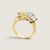 Toi et Moi Canary and Clear Pear Cut Ring in Gold (4 TCW) - Fantasia by DeSerio