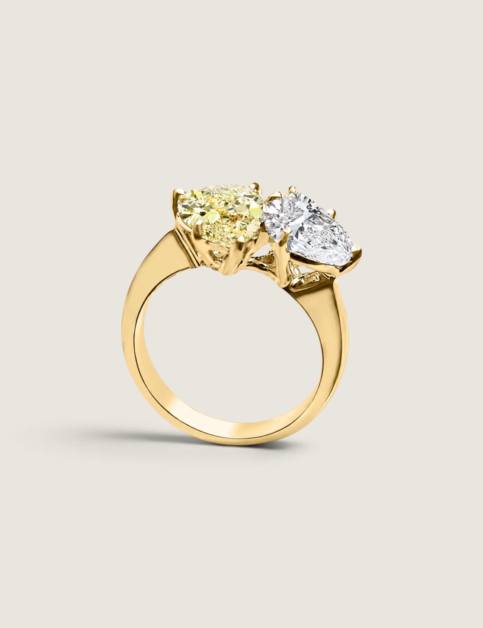 Toi et Moi Canary and Clear Pear Cut Ring in Gold (4 TCW) - Fantasia by DeSerio