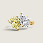 Toi et Moi Canary and Clear Pear Cut Ring in Gold (4 TCW) - Fantasia by DeSerio