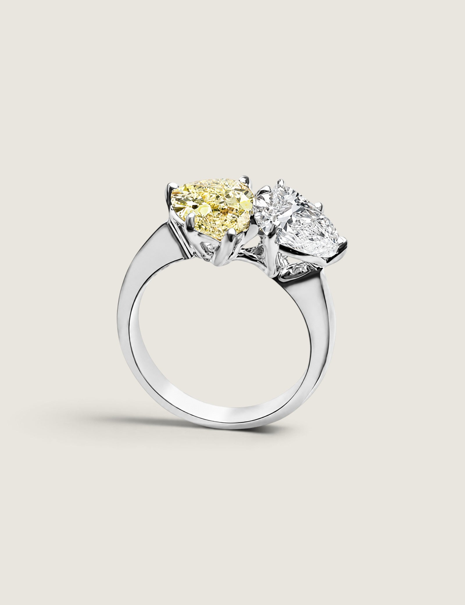Toi et Moi Canary and Clear Pear Cut Ring in Gold (4 TCW) - Fantasia by DeSerio