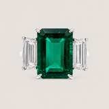 Green Emerald and Baguette Three Stone Ring (6.5TCW)