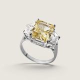 Canary Radiant-Cut and Trapezoid Three stone Ring (8 TCW)