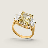 Canary Radiant-Cut and Trapezoid Three stone Ring (8 TCW)
