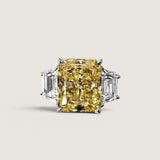 Canary Radiant-Cut and Trapezoid Three stone Ring (8 TCW)