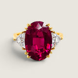 Oval Ruby with Trillion Sides Three Stone Ring (10 TCW)