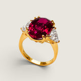 Oval Ruby with Trillion Sides Three Stone Ring (10 TCW)