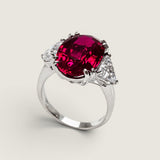 Oval Ruby with Trillion Sides Three Stone Ring (10 TCW)