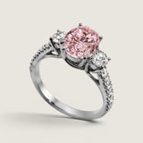 3 STONE OVAL W/ MIRCO-PAVE SHANK F698-PINK-CZ-14K