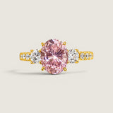 3 STONE OVAL W/ MIRCO-PAVE SHANK F698-PINK-CZ-14K